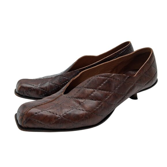 Cydwoq Shoes Womens EU 38 US 8 Brown Quilted Leather Kitten Heel Pumps Made USA - Picture 1 of 13